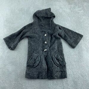 BCBG Max Azria Gray Hooded Knit Cardigan Sweater With Button Front Medium 2470